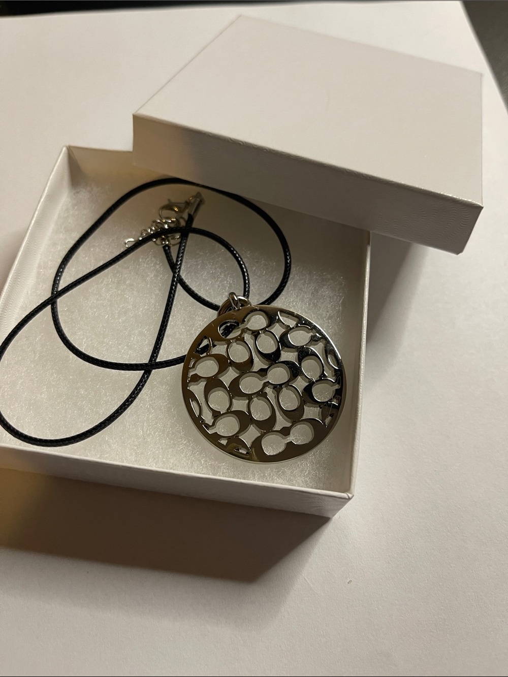 Coach Silver-Tone C Logo Cutout Pendant Necklace - Women Jewelry - Picture 9 of 10